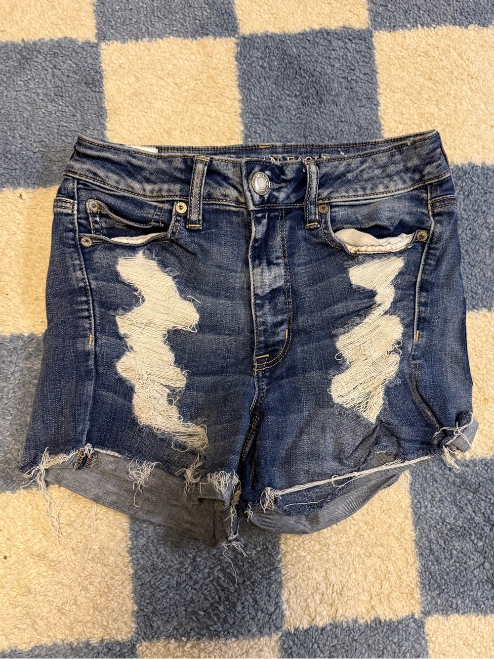 American Eagle Outfitters Dark Blue Distressed Jean Shorts